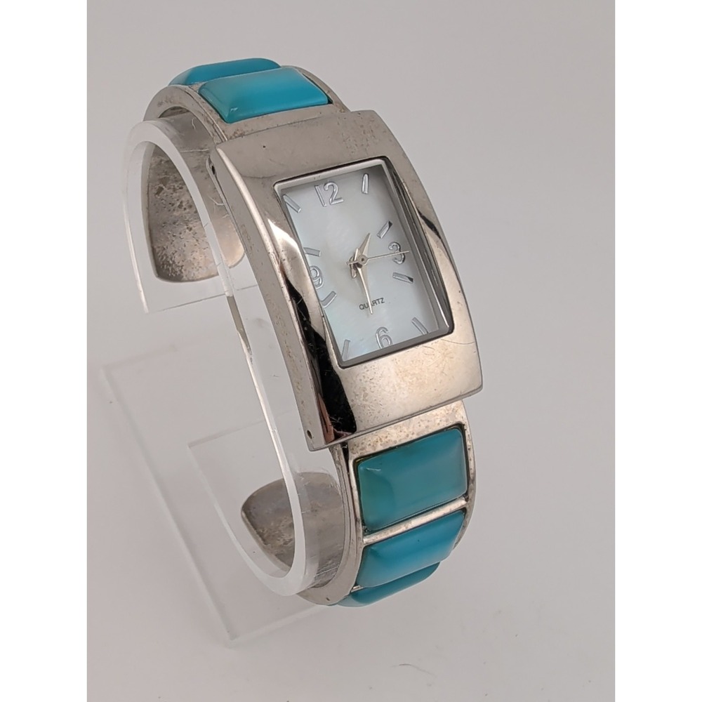 Women's Cuff Watch MOP Dial 22mm Case Blue Stones- New Battery